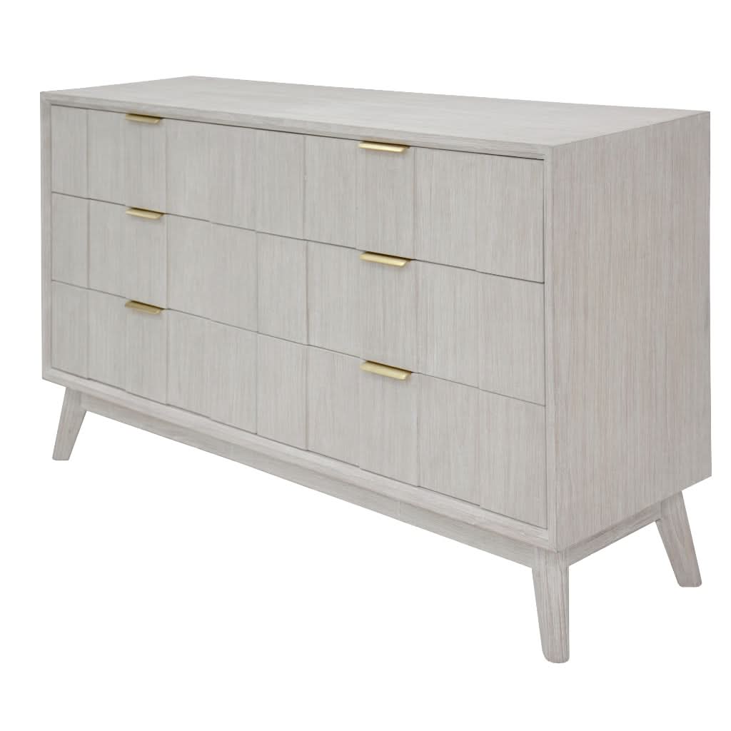 NOVAK SOLID ACACIA DRESSER CHEST OFF 6 DRAWERS WHITEWASHED - MyChocolateWood