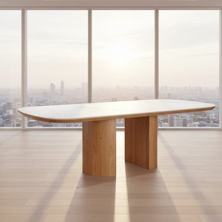 CASPIAN OAK OVAL DINING TABLE NATURALWOODEN LEGS/ WHITE CERAMIC TOP - MyChocolateWood
