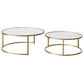 CLAUDIA SET OF 2 ROUND RIPPLED GLASS & GOLD NESTING COFFEE TABLES - MyChocolateWood