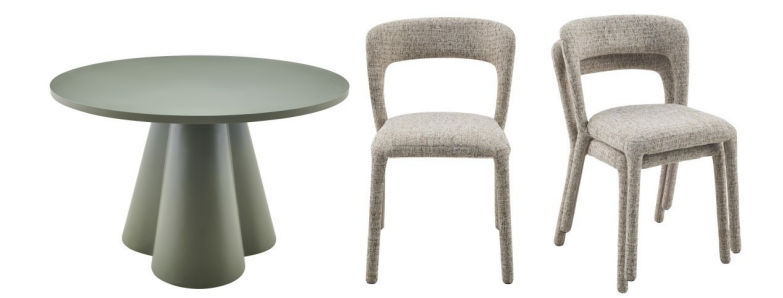 Channing 5-Piece Dining Set — Round Dining Table Army Green 120cm & 4 Channing Oat Coloured Dining Chairs - MyChocolateWood