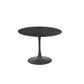 Alberge Round Marble-Look Glass Top Dining Table 90cm in Dark Grey / Black - Chocolate Wood