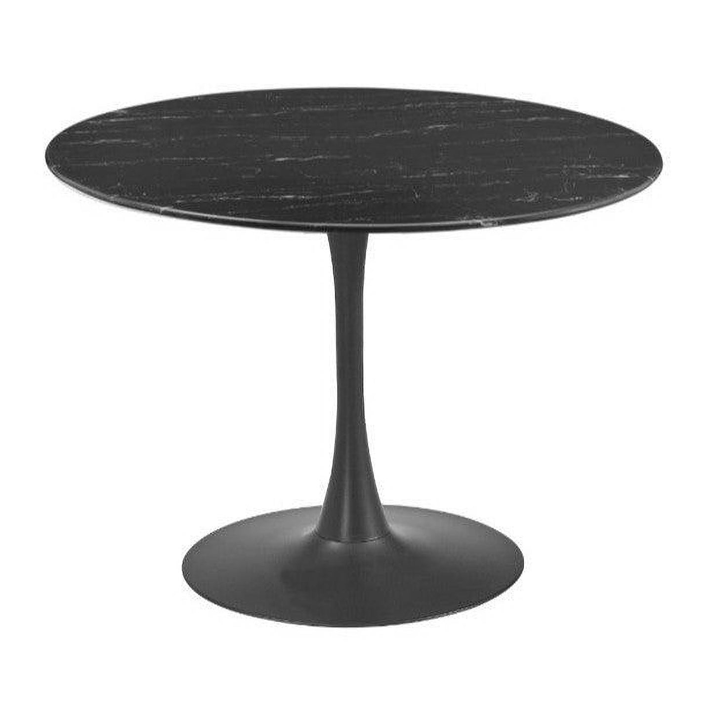 Alberge Round Marble-Look Glass Top Dining Table 90cm in Dark Grey / Black - Chocolate Wood