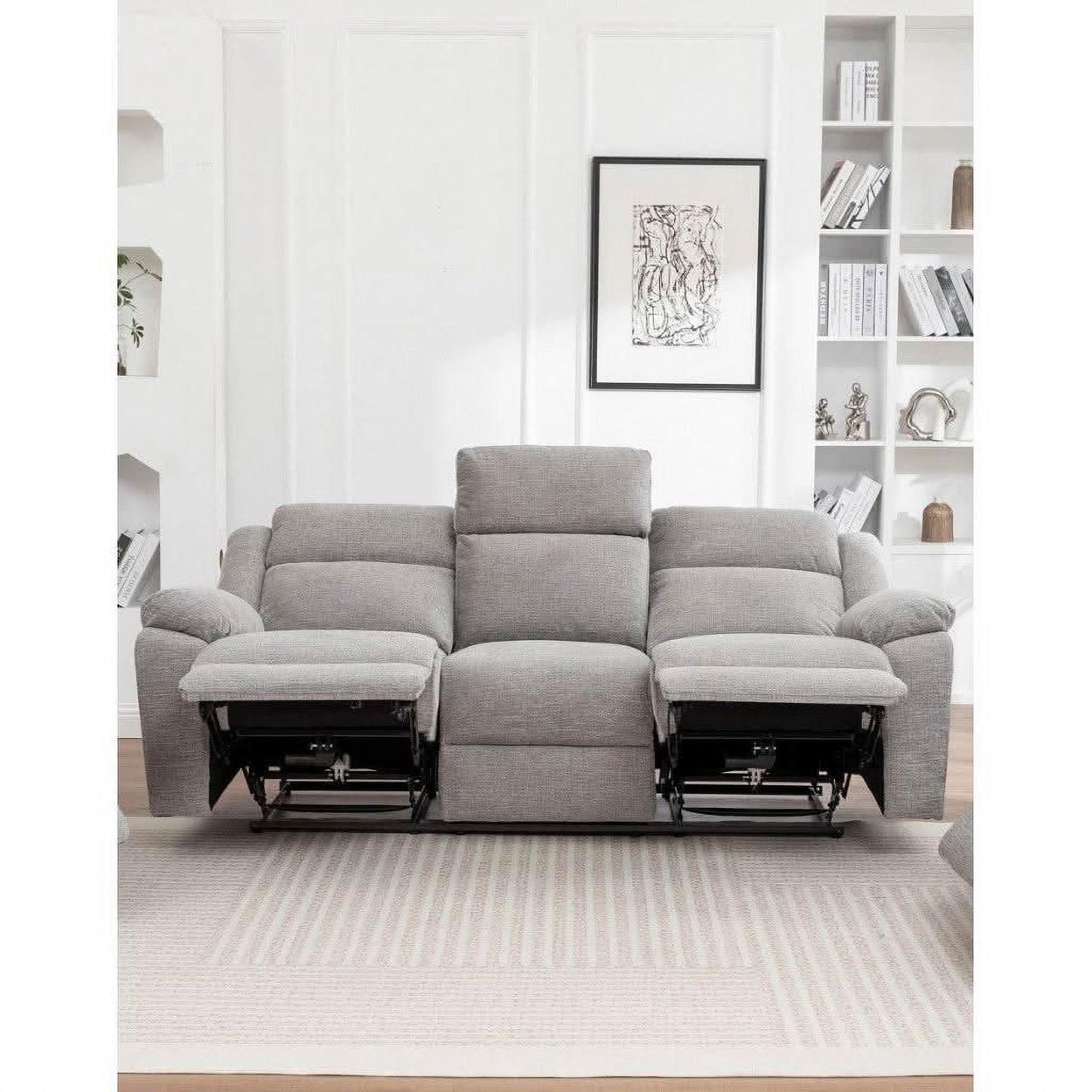 Alloa Fabric 3-Seater Electric Recliner Sofa in Grey - Chocolate Wood