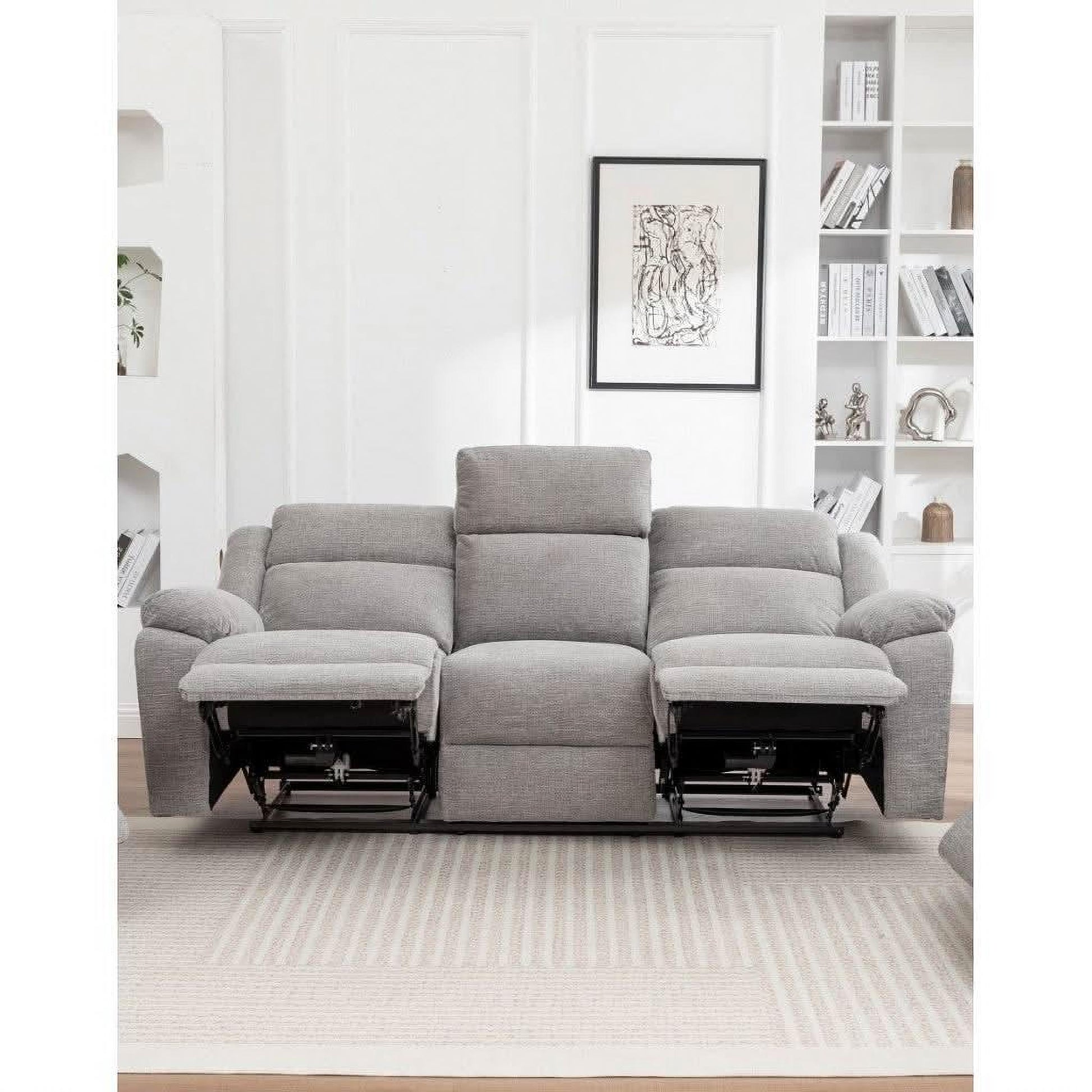 Alloa Fabric 3-Seater Electric Recliner Sofa in Grey - Chocolate Wood