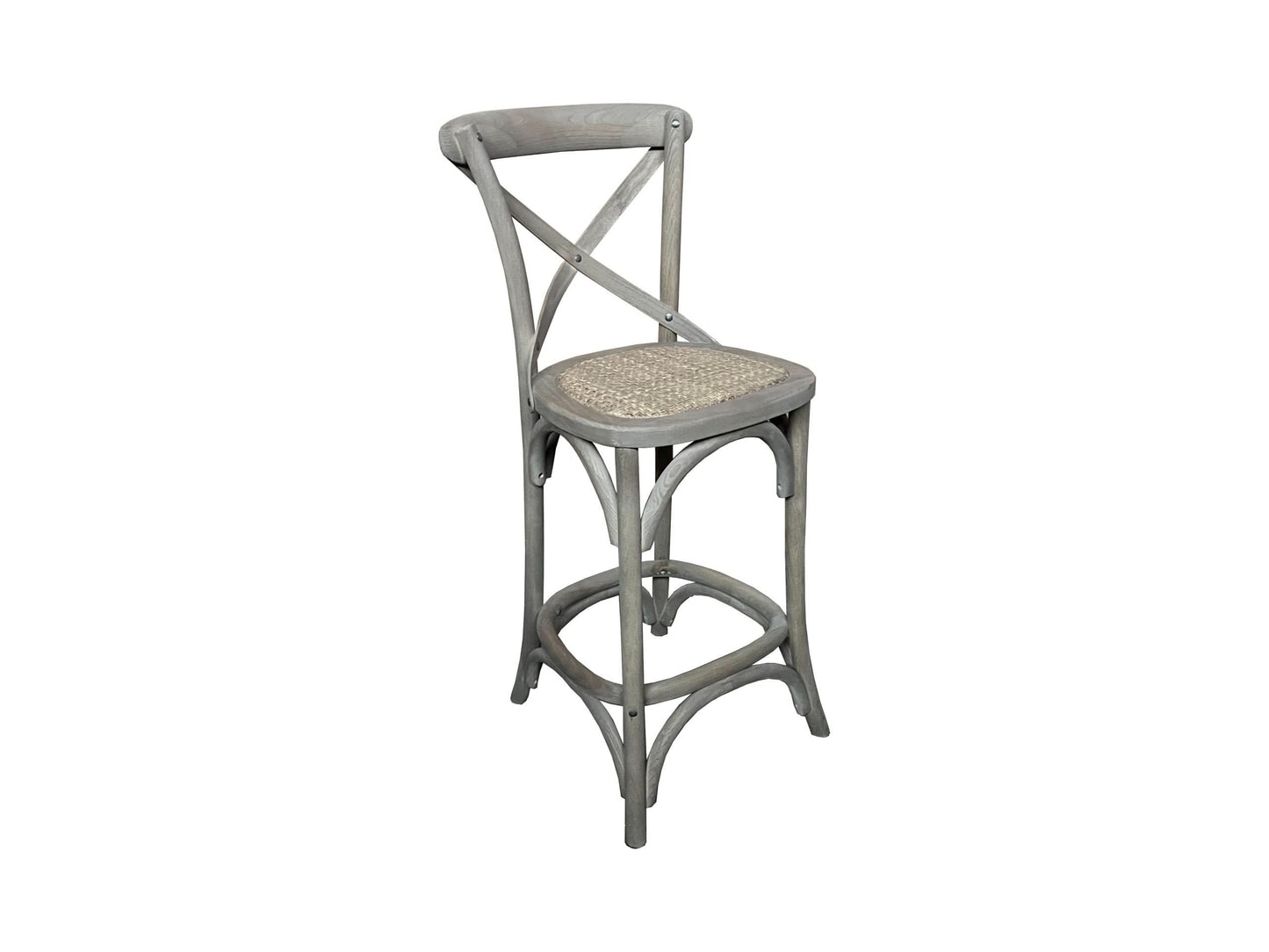 EMERSON CROSS BACK BAR STOOL WITH RATTAN SEAT GREY- 65CM SEAT HEIGHT - MyChocolateWood