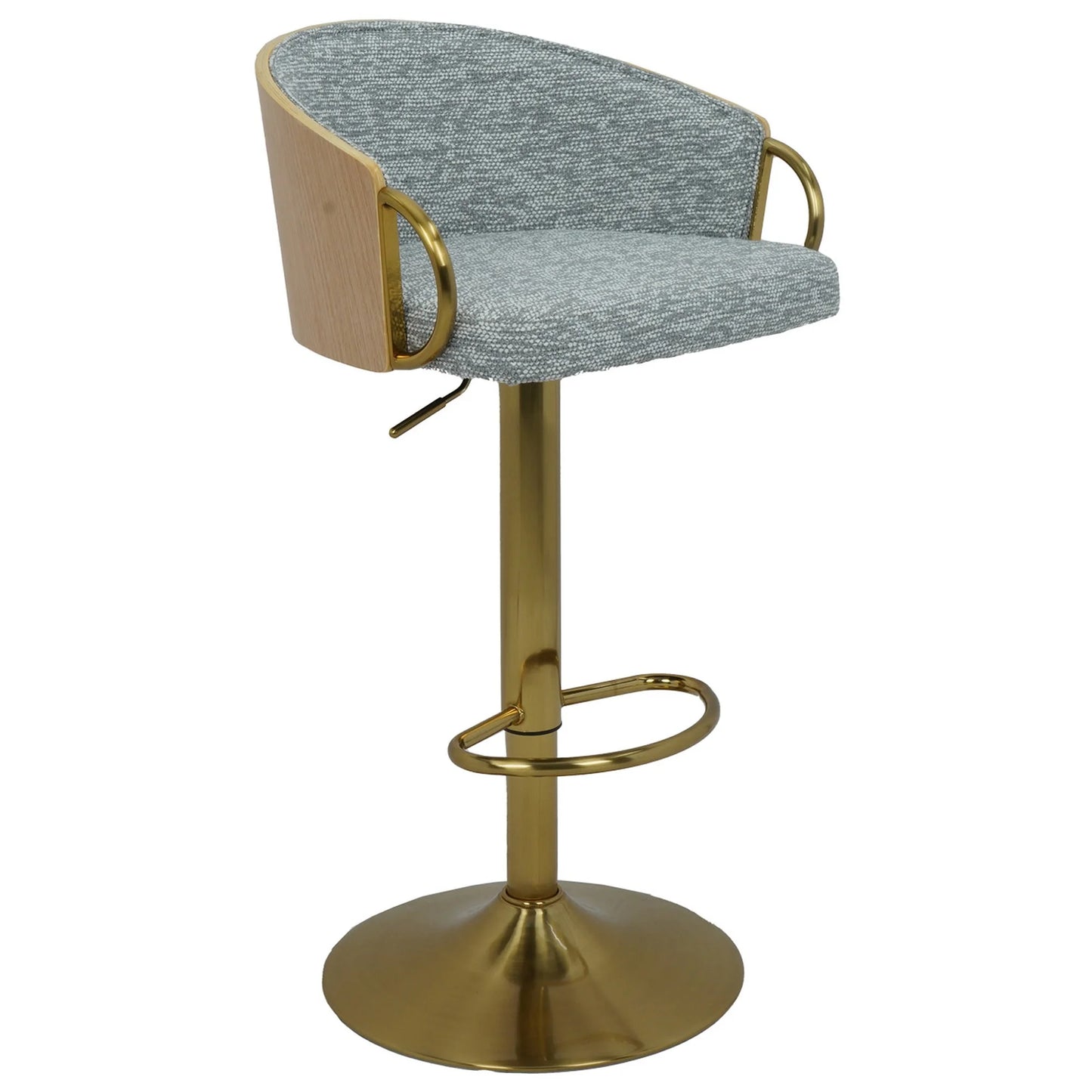 Cilla Gas Lift Swivel Bar Stool Grey with Gold Accents
