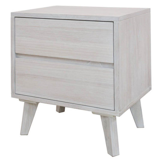 Halifax Solid Acacia 2-Drawer Bedside Table in Brushed White