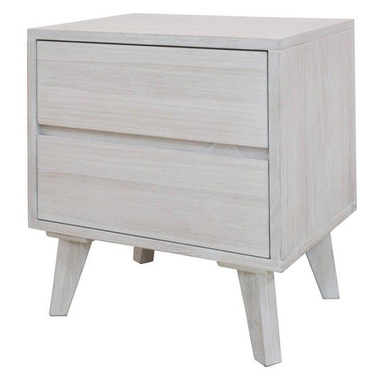 Halifax Solid Acacia 2-Drawer Bedside Table in Brushed White