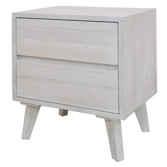 Halifax Solid Acacia 2-Drawer Bedside Table in Brushed White