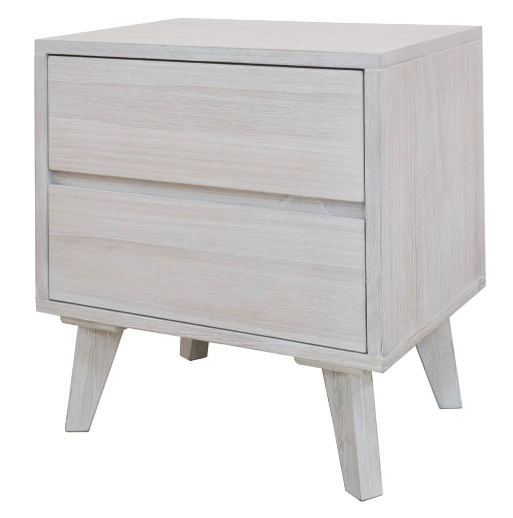 Halifax Solid Acacia 2-Drawer Bedside Table in Brushed White
