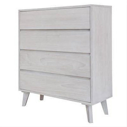 Halifax Solid Acacia 4-Drawer Tallboy / Chest of Drawers in Brushed White