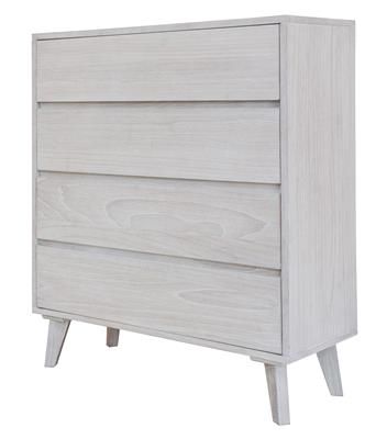 Halifax Solid Acacia 4-Drawer Tallboy/ 4-Drawer Chest of Drawers in Brushed White