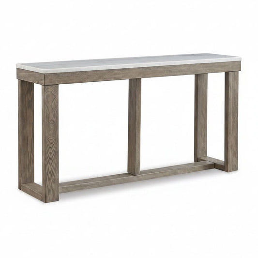 Herrington Oak Hall Table/Console Table in Greyish-Brown Wood Tone with Natural Marble Table Top