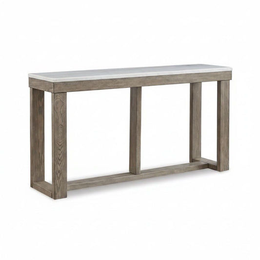 Herrington Oak Hall Table/Console Table in Greyish-Brown Wood Tone with Natural Marble Table Top