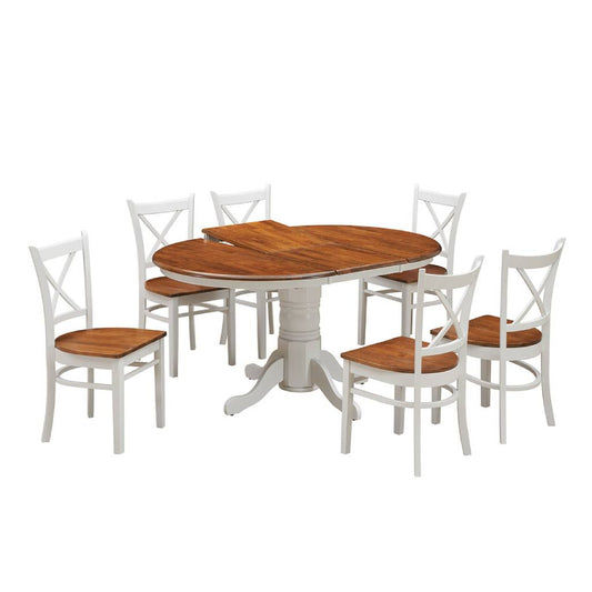 SURREY SOLID RUBBERWOOD OVAL EXTENSION DINING TABLE BURNISHED OAK/WHITE 106.6-150CM - MyChocolateWood