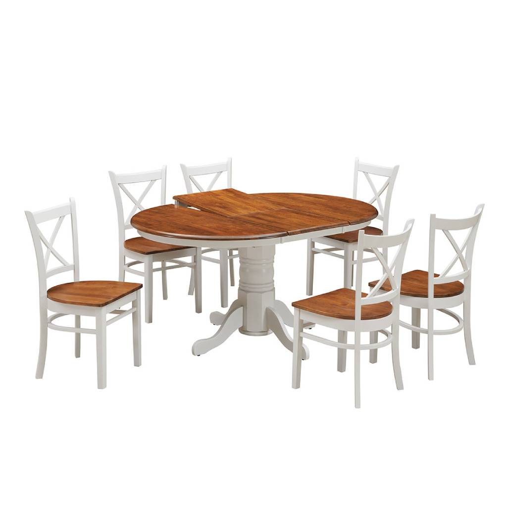SURREY SOLID RUBBERWOOD OVAL EXTENSION DINING TABLE BURNISHED OAK/WHITE 106.6-150CM - MyChocolateWood