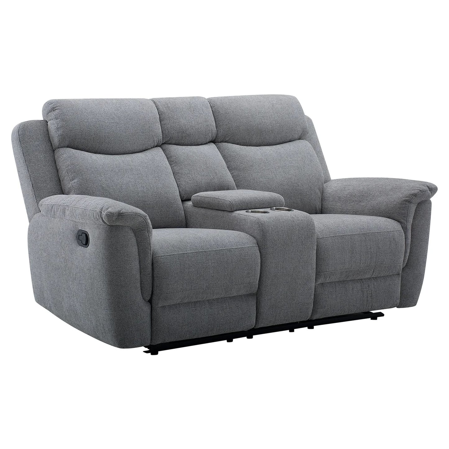 Kallea Fabric 2-Seater Manual Recliner Sofa - Steel - Chocolate Wood