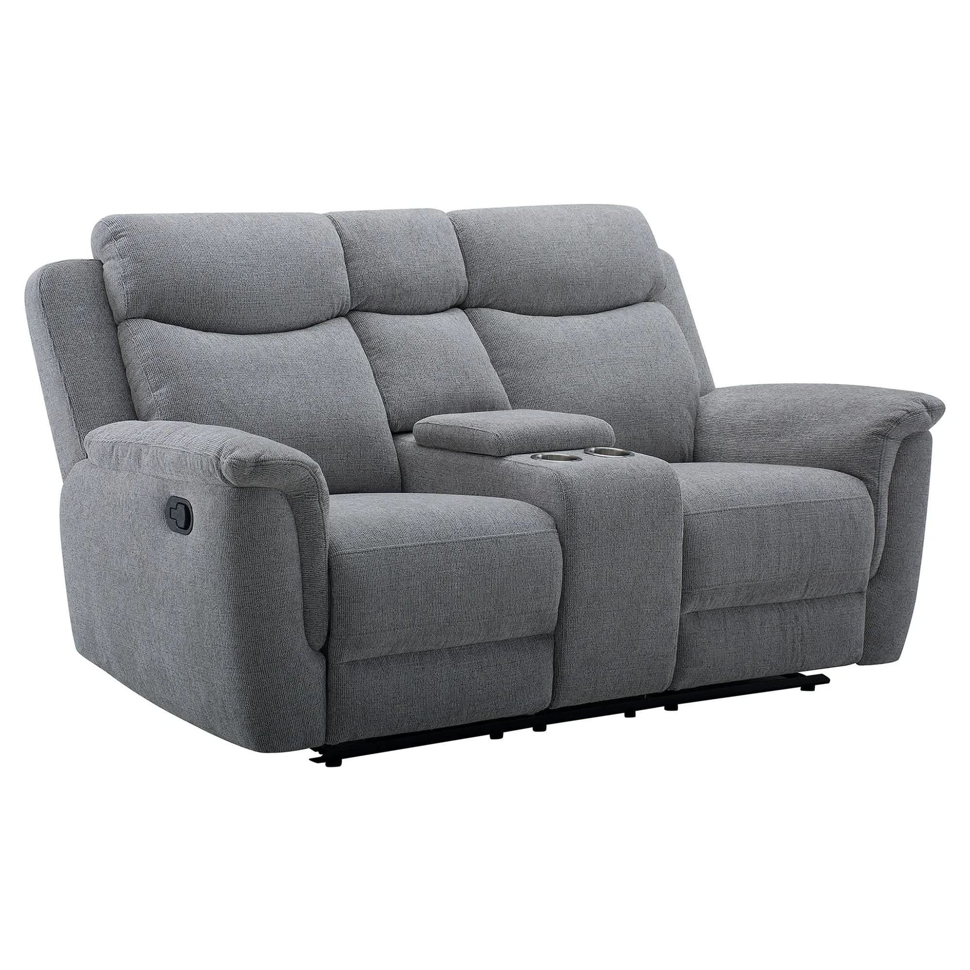 Kallea Fabric 2-Seater Manual Recliner Sofa - Steel - Chocolate Wood