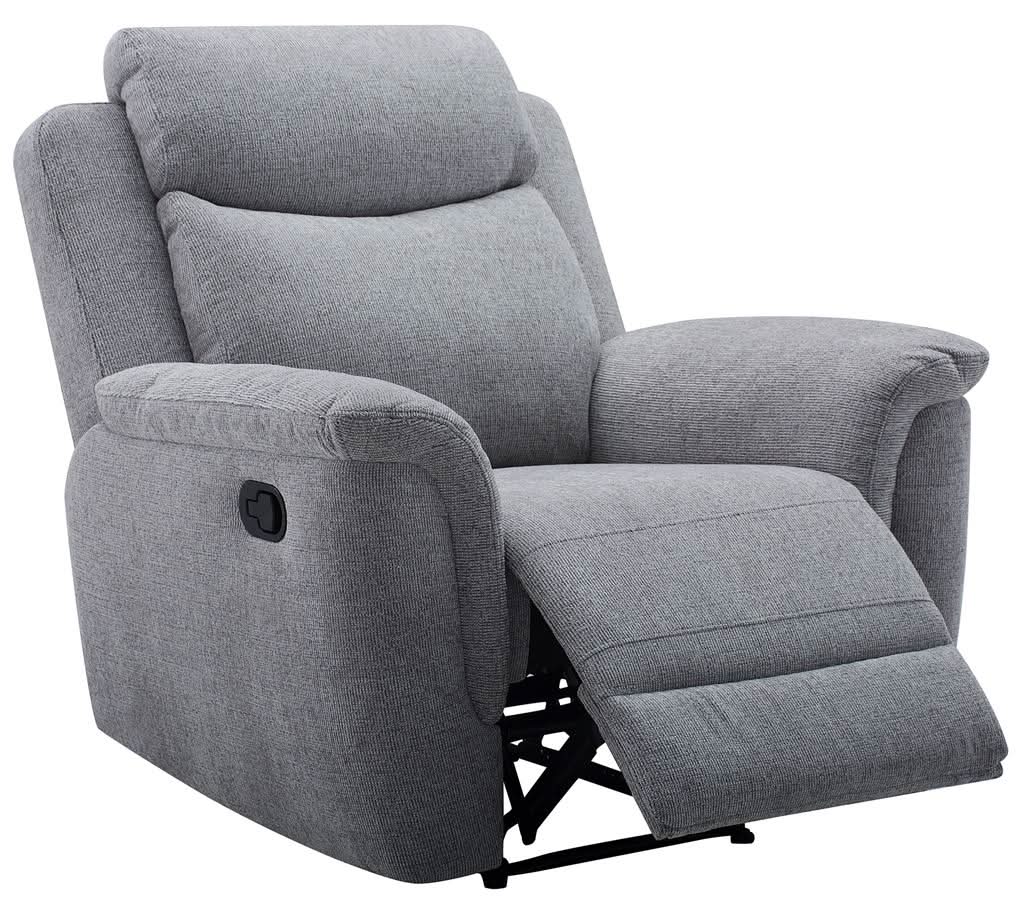 Kallea Fabric 1-Seater Manual Recliner Armchair - Steel - Chocolate Wood