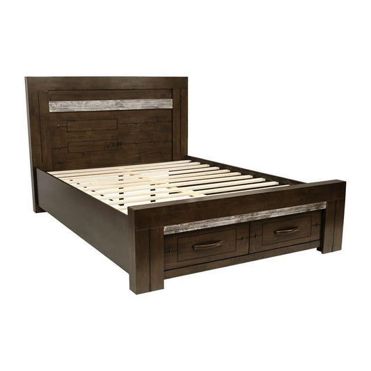 Heritage Malaysian Hardwood Bed with 2 Storage Drawers in Charcoal Grey, King - Chocolate Wood