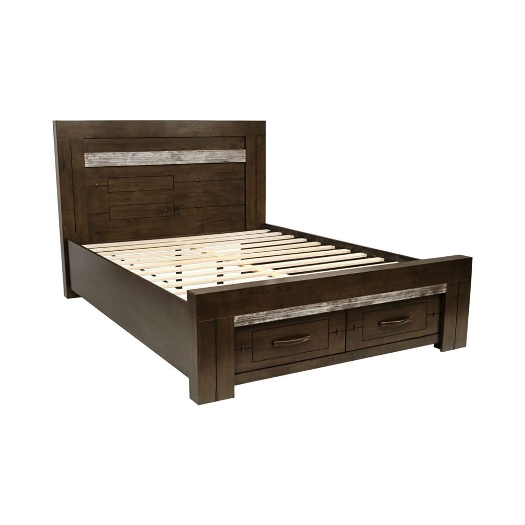 Heritage Malaysian Hardwood Bed with 2 Storage Drawers in Charcoal Grey - Chocolate Wood