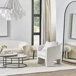 GRETCHEN WHITE BOUCLE ARMCHAIR NATURAL LINEN - MyChocolateWood