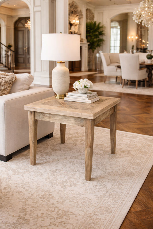 CASA RECYCLED ELM RUSTIC LAMP TALE/SIDE TABLE TABLE PARQUETRY TOP - MyChocolateWood