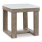 Herrington Oak Square Lamp Table in Greyish-Brown Wood Tone with Natural Marble Table Top