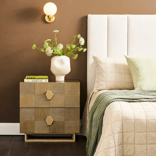 TALISA CONTEMPORARY 2-DRAWER LARGE BEDSIDE TABLE ANTIQUE GOLD