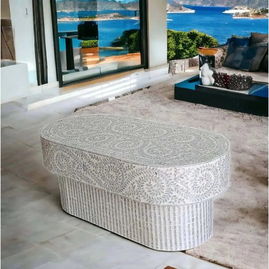 LEILANI OVAL MOTHER OF PEARL COFFEE TABLE - MyChocolateWood
