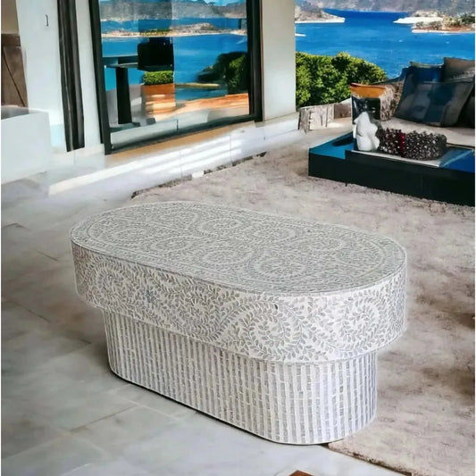 LEILANI OVAL MOTHER OF PEARL COFFEE TABLE - MyChocolateWood