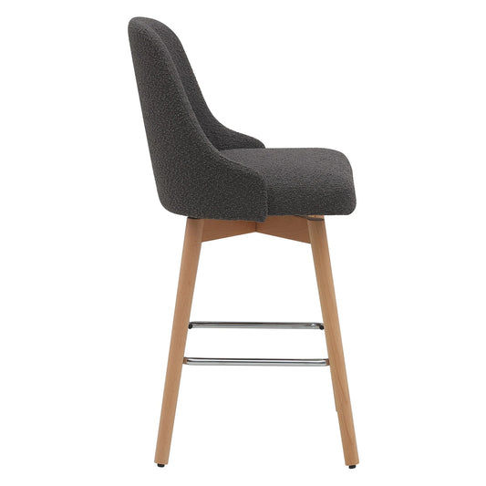 MyChocolateWood Letty Beechwood counter stool with grey upholstered seat, modern design and sturdy wooden legs.