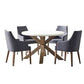 ROSALI 2-TONE WHITE CONCRETE TOP & SOLID ACACIA PEWTER 5 PIECE DINING SET: 1 ROUND DINING TABLE 120CM & 4 DINING ARMCHAIRS - MyChocolateWood