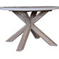 ROSALI 2-TONE WHITE CONCRETE TOP & SOLID ACACIA PEWTER ROUND DINING TABLE 120CM
