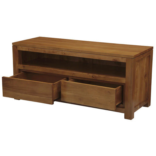 Tanaka Solid Mahogany TV Unit 120cm with 2 Drawers in Light Pecan - Chocolate Wood