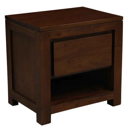 TANAKA SOLID MAHOGANY TIMBER BEDSIDE TABLE WITH 1 DRAWER IN MAHOGANY COLOUR - MyChocolateWood