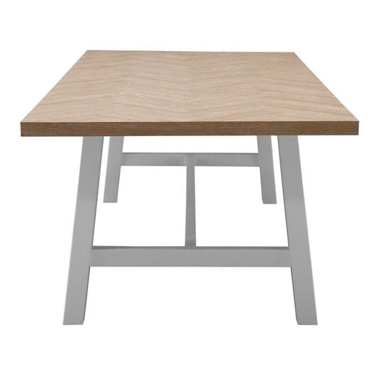 0NDINA 2-TONE TIMBER DINING TABLE  240CM OAK PARQUETRY TOP/WHITE TRESTLE LEGS - MyChocolateWood