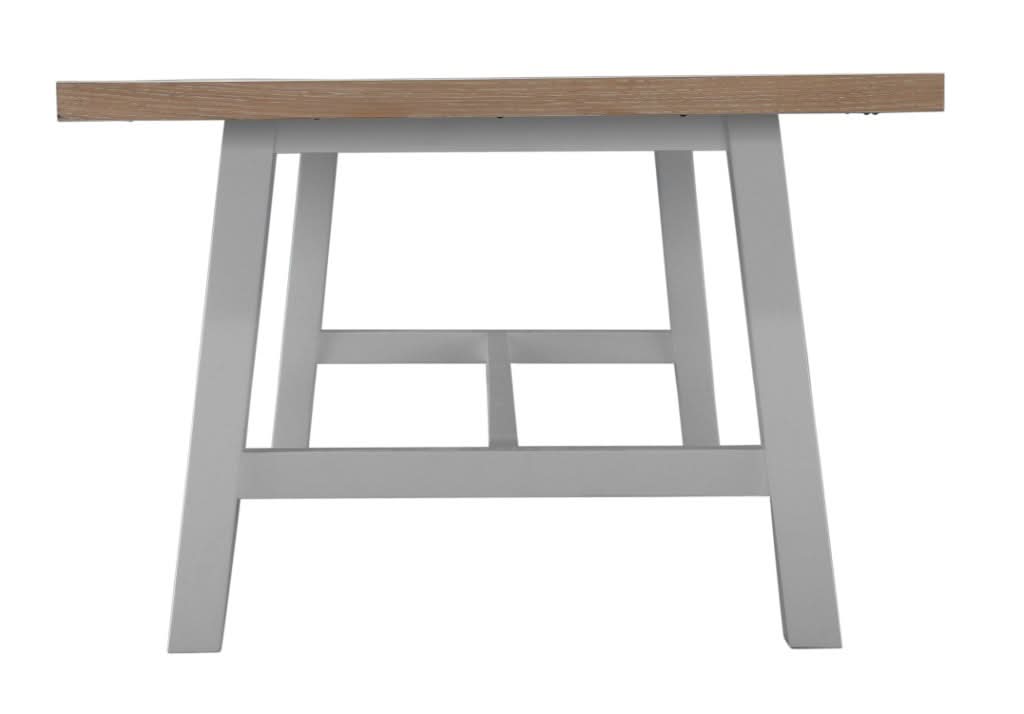 MIRAN PARQUETRY TOP DINING TABLE 190CM WHITEWASH OAK TOP/WHITE PAINTED BASE