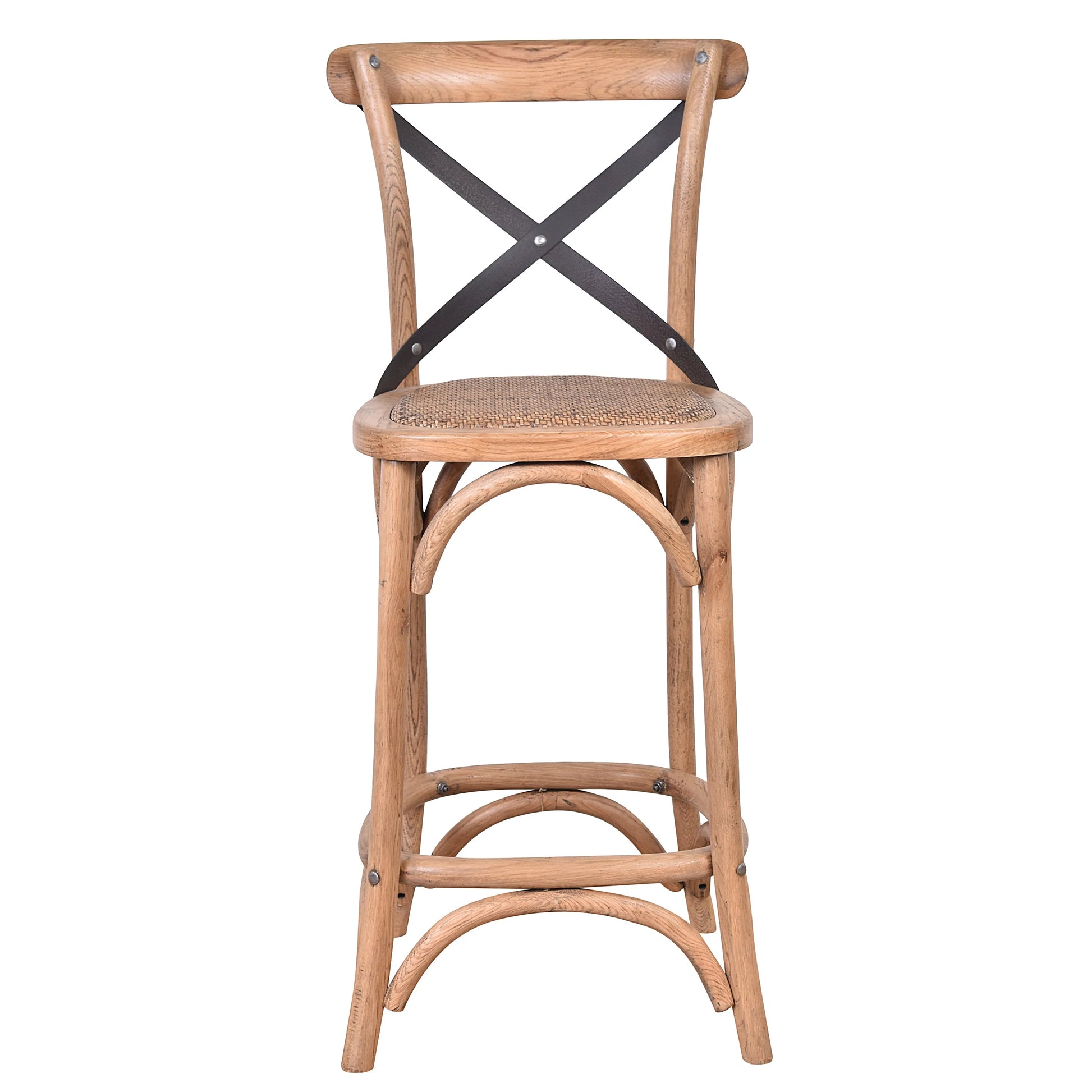 MALMO CROSS BACK OAK BAR STOOL WITH DARK METAL STRAPS - MyChocolateWood
