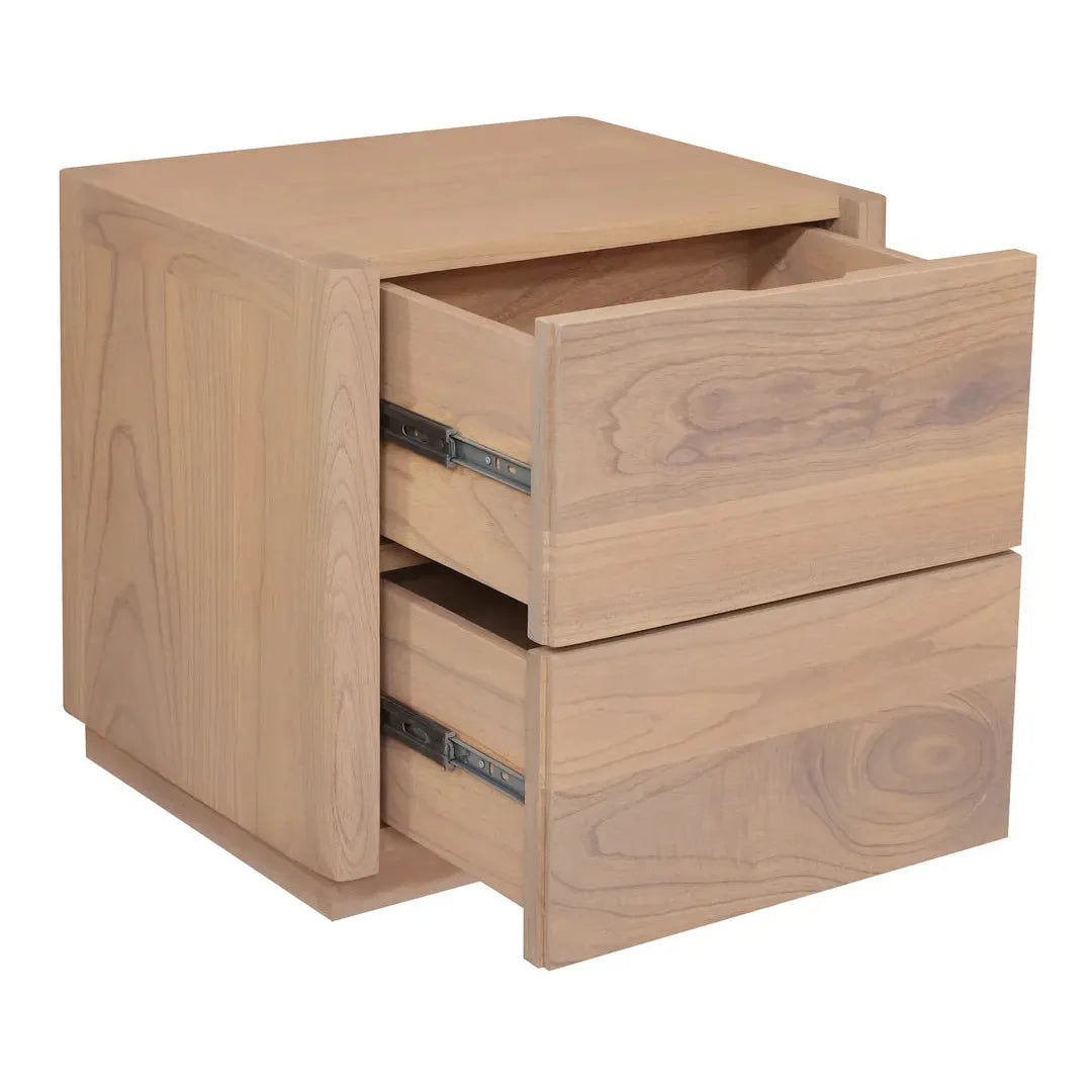 Gatsby Solid Mindi Timber 2-Drawer Bedside Table in Natural - Chocolate Wood