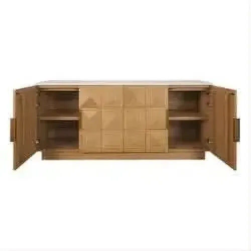 Hampshire 4-Door Buffet in Natural Oak with Travertine Top - Chocolate Wood