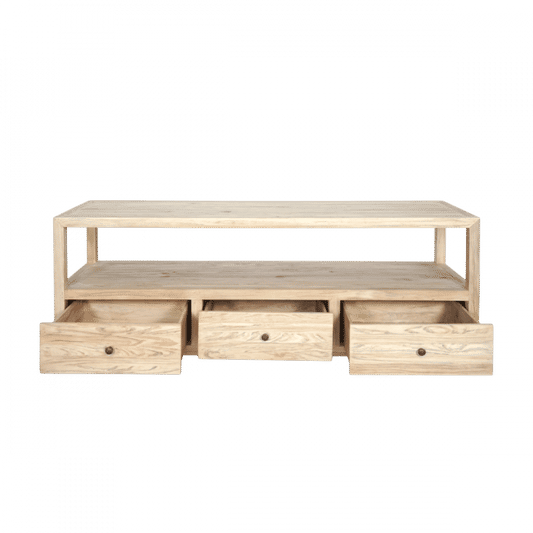 JOELLE 3-DRAWER TELEVISION UNIT ETU DISTRESSED NATURAL - MyChocolateWood