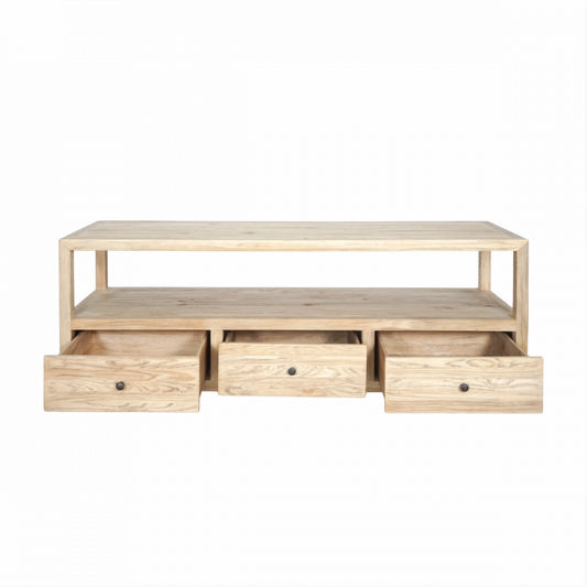 JOELLE 3-DRAWER TELEVISION UNIT ETU DISTRESSED NATURAL - MyChocolateWood