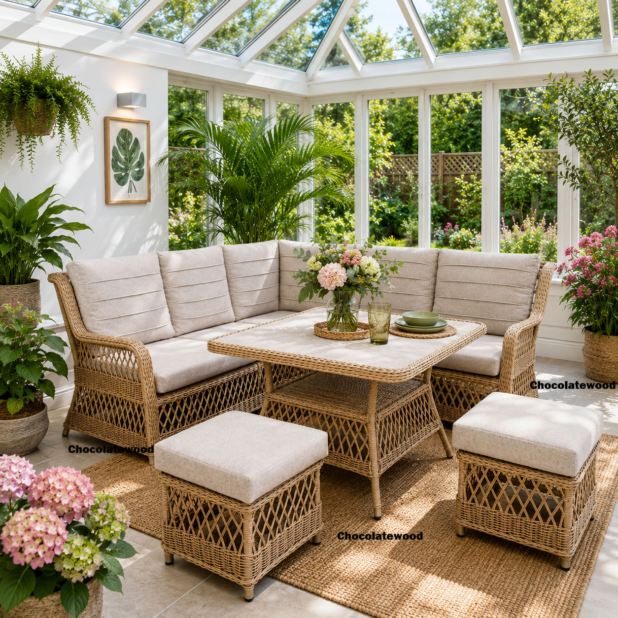Nola 6-Piece Outdoor Corner Wicker Sofa Set in Natural / Stone