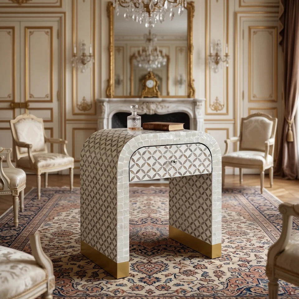 Kenora 1-Drawer Mother of Pearl Hand Inlay Bedside Table
