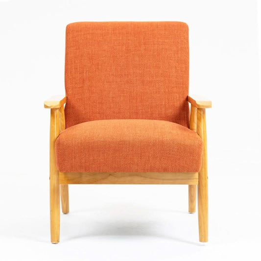 NESTA ARMCHAIR  ACCENT CHAIR - LIGHT BROWN RUBBERWOOD FRAME/ORANGE FABRIC - MyChocolateWood