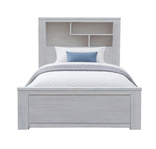 OASIS KING BED WITH WOODEN BOOKCASE & 2 END STORAGE DRAWERS WHITE