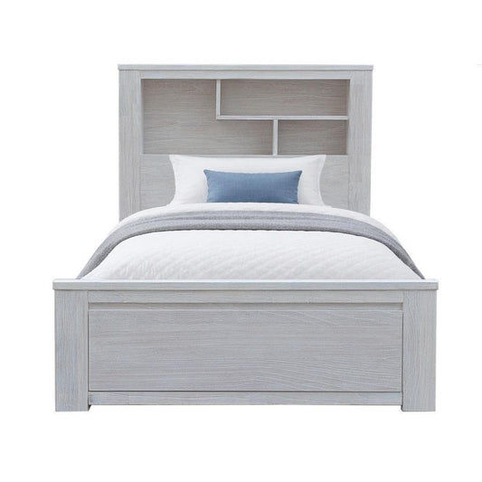 Oasis King Bed with Wooden Bookcase & 2 End Storage Drawers in White