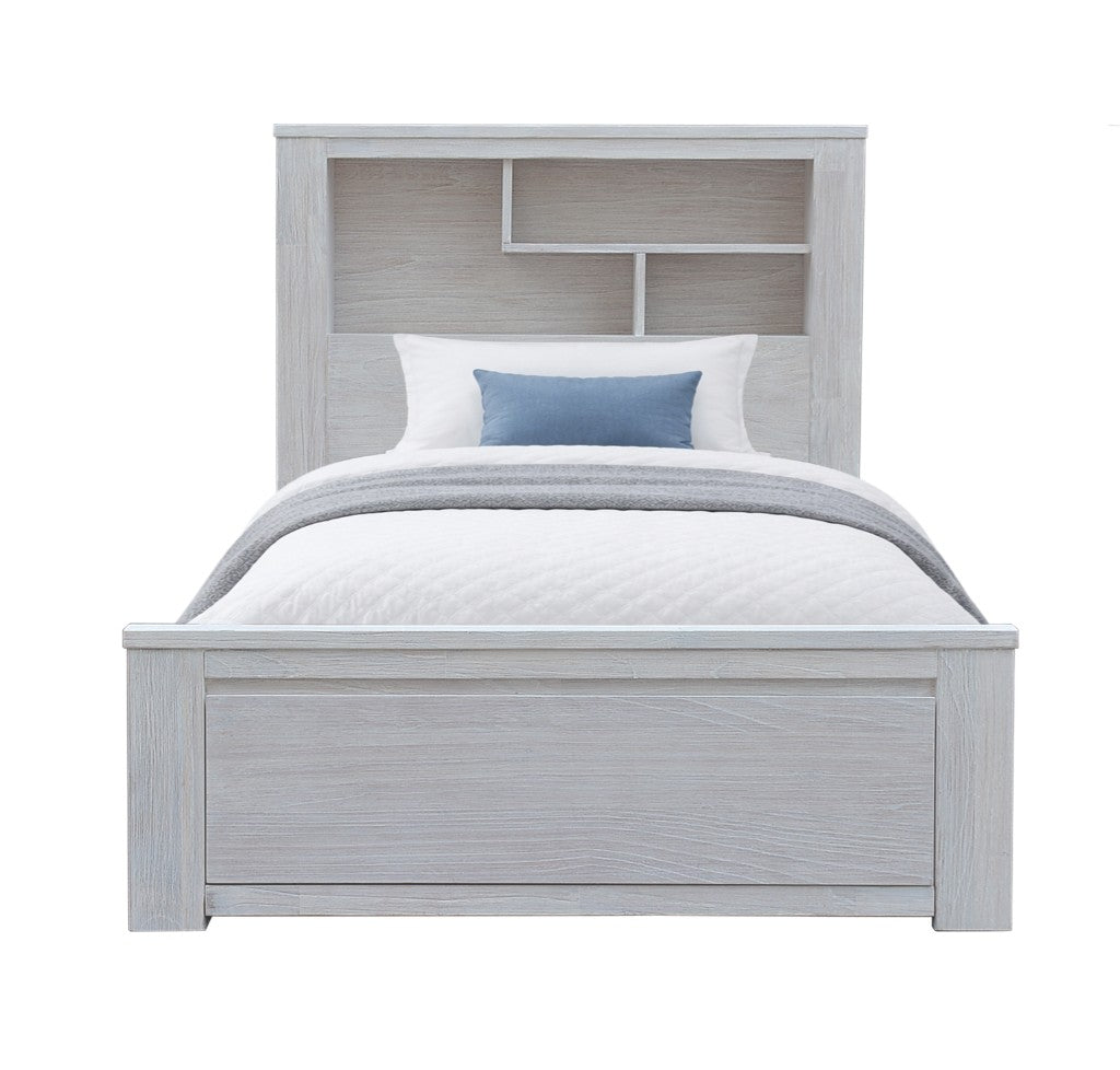 OASIS KING BED WITH WOODEN BOOKCASE & 2 END STORAGE DRAWERS WHITE