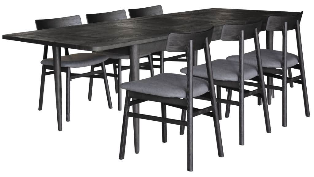 FARLOW EXTENSION OAK DINING TABLE 170-230CM & 6 FARLOW FABRIC SEATDINING CHAIRS BLACK